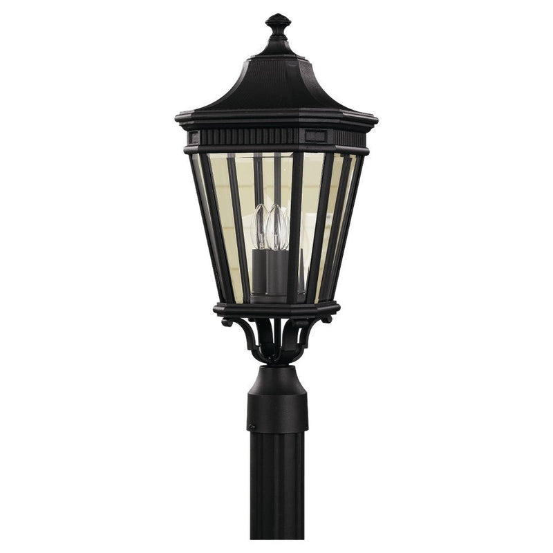 Cotswold Lane 9.5" 3-Light Beveled Glass Outdoor Post Light in Black