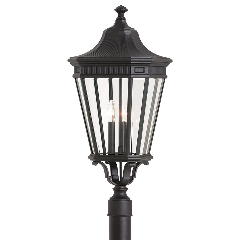 Cotswold Lane 12" 3-Light Beveled Glass Outdoor Post Light in Black
