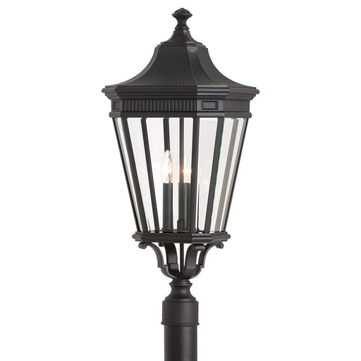 Cotswold Lane 12" 3-Light Beveled Glass Outdoor Post Light in Black