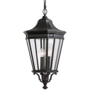 Cotswold Lane 12" 3-Light Beveled Glass Outdoor Lantern Pendant in Black