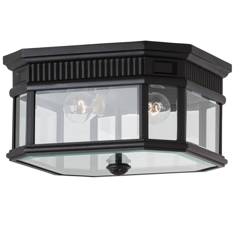 Cotswold Lane 2-Light Beveled Glass Outdoor Flush Mount in Black
