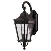 Cotswold Lane 9.5" 3-Light Beveled Glass Outdoor Wall Lantern in Grecian Bronze