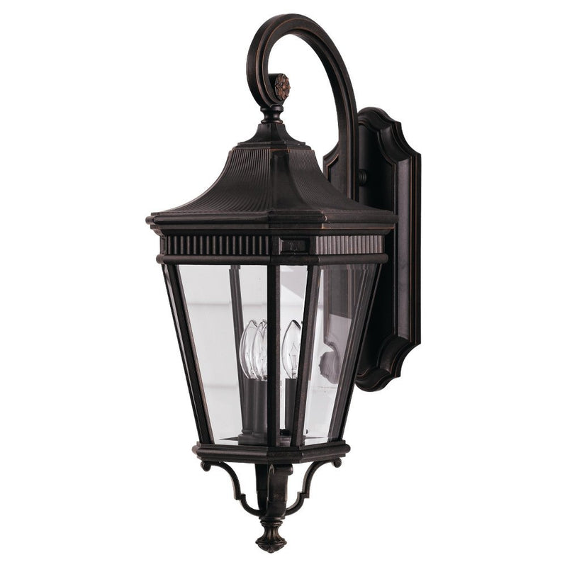 Cotswold Lane 9.5" 3-Light Beveled Glass Outdoor Wall Lantern in Grecian Bronze