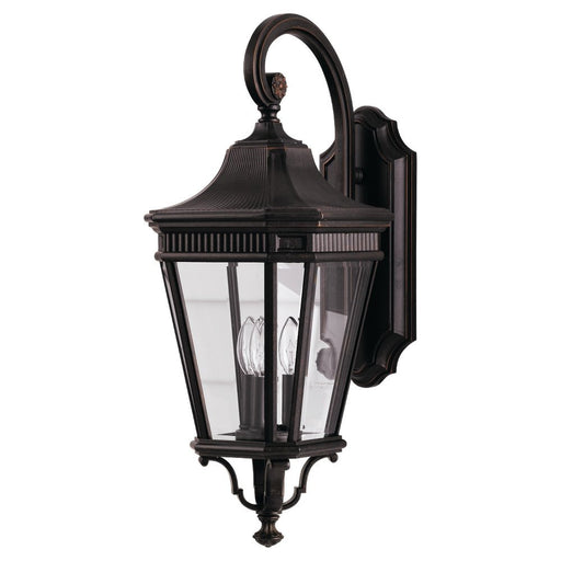 Cotswold Lane 9.5" 3-Light Beveled Glass Outdoor Wall Lantern in Grecian Bronze