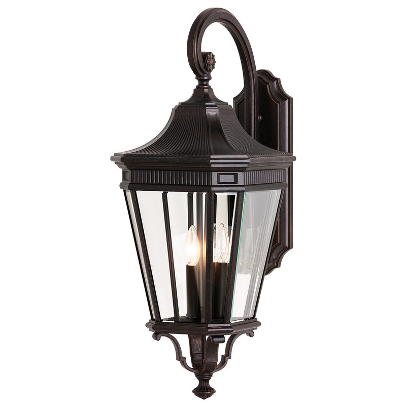 Cotswold Lane 12" 3-Light Beveled Glass Outdoor Wall Lantern in Grecian Bronze