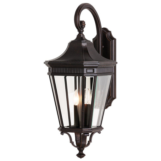 Cotswold Lane 12" 3-Light Beveled Glass Outdoor Wall Lantern in Grecian Bronze