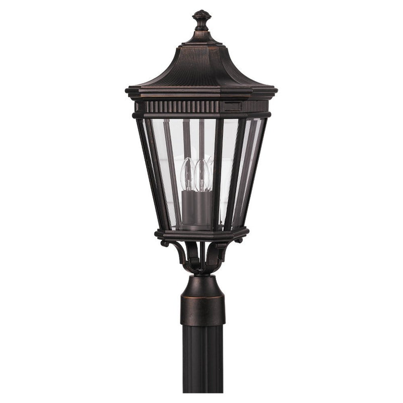 Cotswold Lane 9.5" 3-Light Beveled Glass Outdoor Post Light in Grecian Bronze