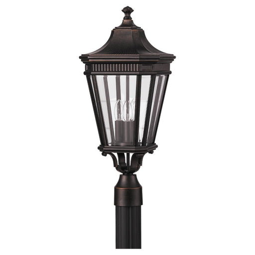 Cotswold Lane 9.5" 3-Light Beveled Glass Outdoor Post Light in Grecian Bronze