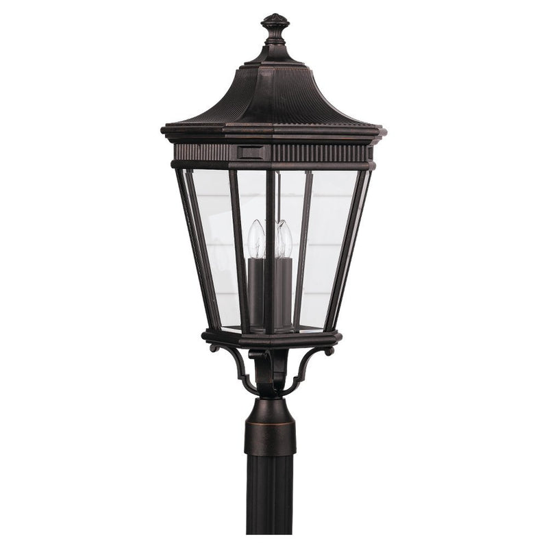 Cotswold Lane 12" 3-Light Beveled Glass Outdoor Post Light in Grecian Bronze