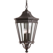 Cotswold Lane 12" 3-Light Beveled Glass Outdoor Lantern Pendant in Grecian Bronze