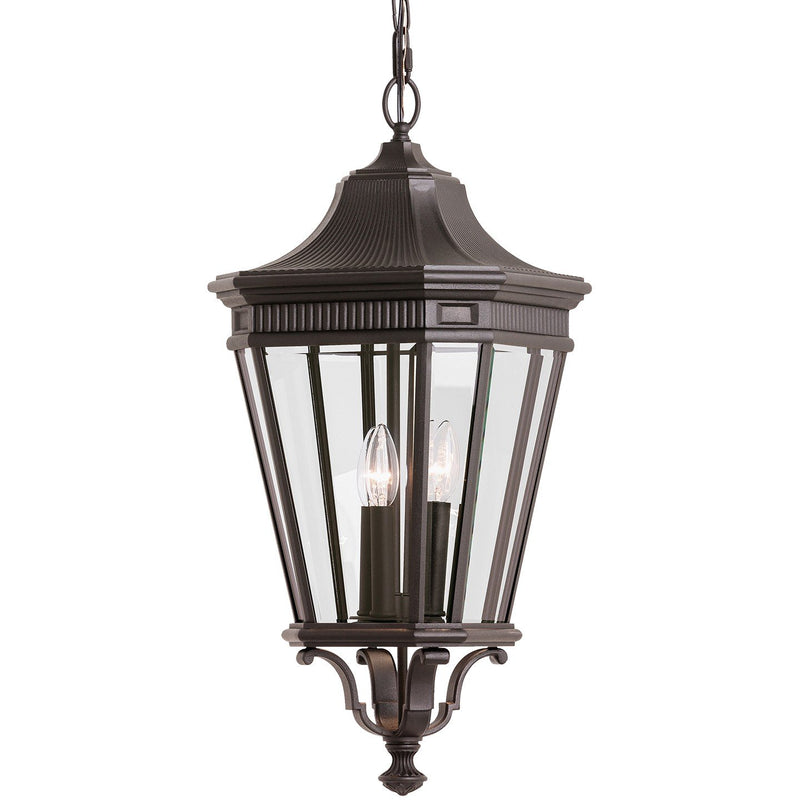 Cotswold Lane 12" 3-Light Beveled Glass Outdoor Lantern Pendant in Grecian Bronze