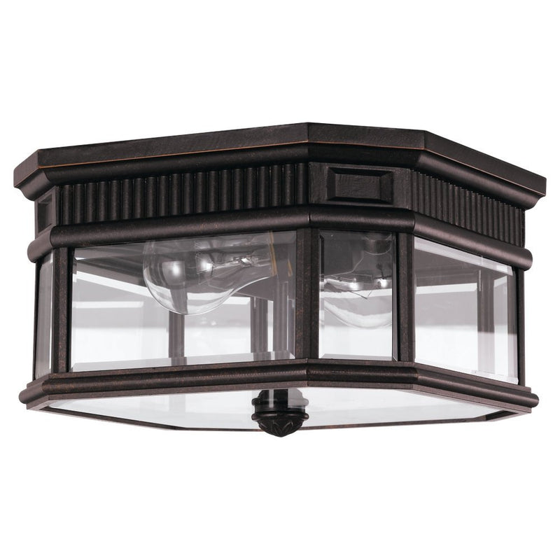 Cotswold Lane 2-Light Beveled Glass Outdoor Flush Mount in Grecian Bronze