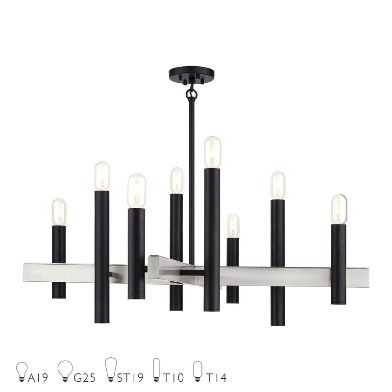 Helsinki 8-Light Large Chandelier (Model 49996) in Black with Brushed Nickel Accents