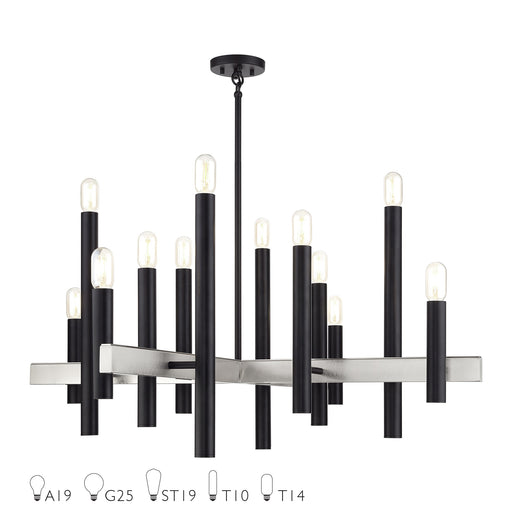 Helsinki 12-Light Extra Large Chandelier in Black with Brushed Nickel Accents