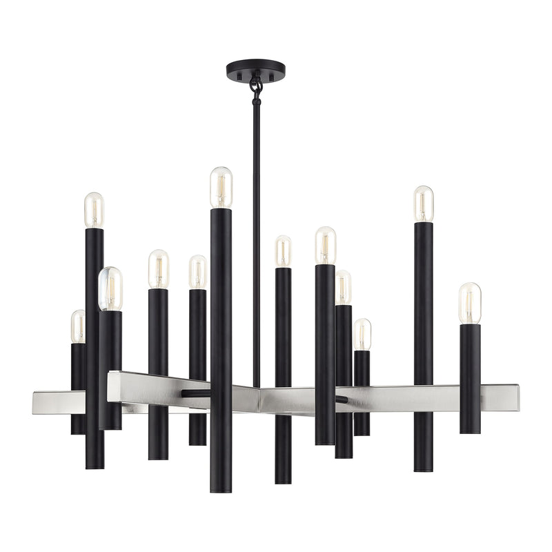Helsinki 12-Light Extra Large Chandelier in Black with Brushed Nickel Accents