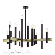 Helsinki 12-Light Extra Large Chandelier in Bronze with Antique Brass Accents
