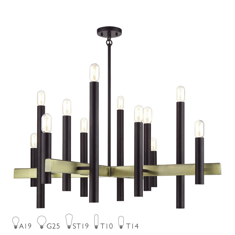 Helsinki 12-Light Extra Large Chandelier in Bronze with Antique Brass Accents