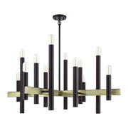 Helsinki 12-Light Extra Large Chandelier in Bronze with Antique Brass Accents