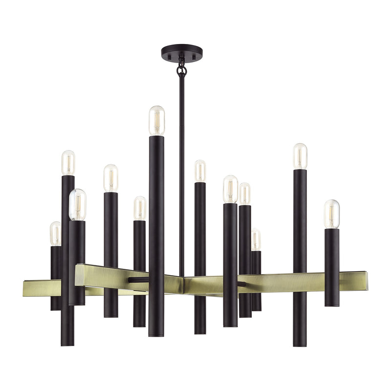 Helsinki 12-Light Extra Large Chandelier in Bronze with Antique Brass Accents