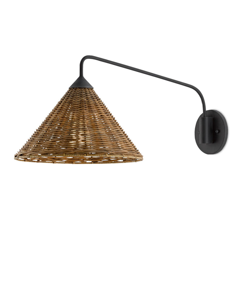 Basket Swing Arm Wall Sconce in Natural / Blacksmith
