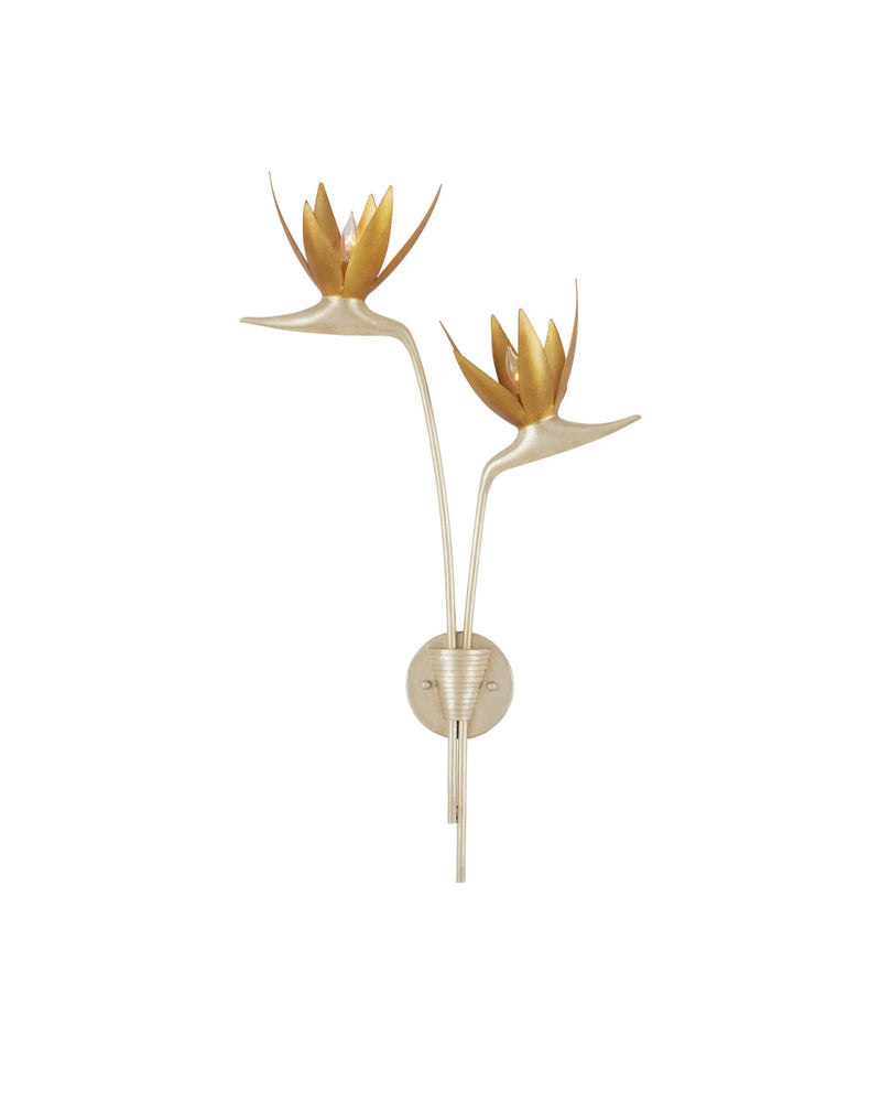 Paradiso 2-Light Left Wall Sconce in Contemporary Silver Leaf / Contemporary Gold Leaf / Gold