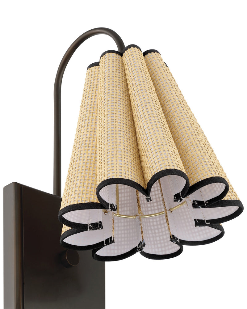 Blithe Grasscloth Wall Sconce in Natural / Dark Bronze