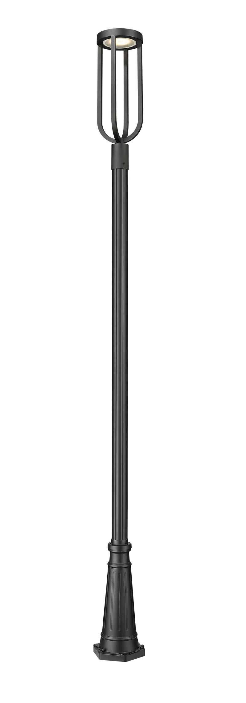 Leland 1 Light 9" Outdoor Post Mount Fixture in Sand Black, 96" Post, 10" Decorative Base