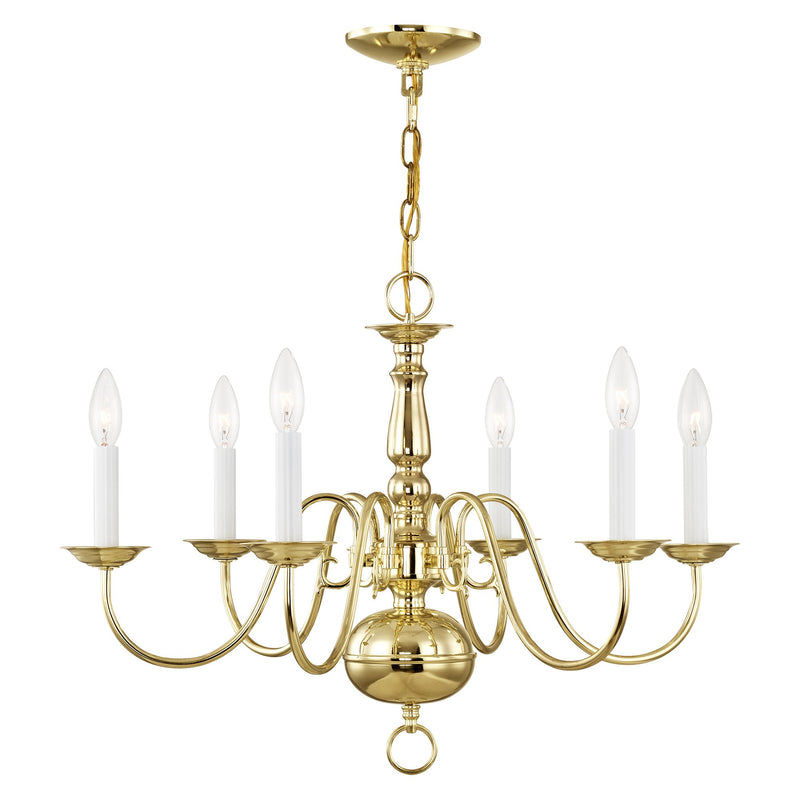 Williamsburgh 6-Light Chandelier in Polished Brass
