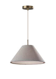 Hadley Pendant in Light Grey Textured Fabric & Antique Brass