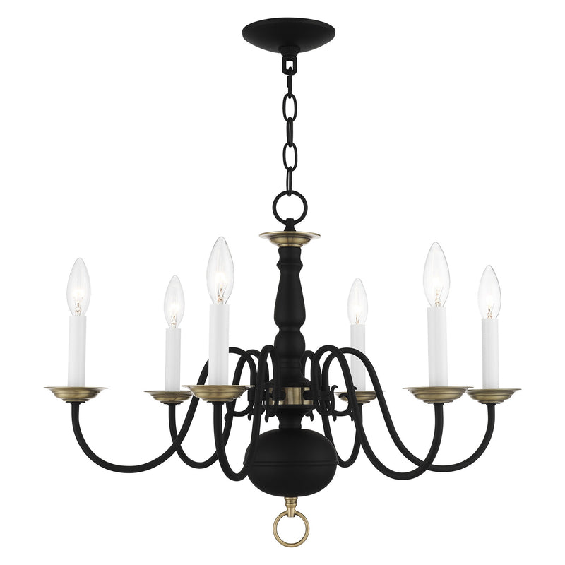 Williamsburgh 6-Light Chandelier in Black with Antique Brass Accents