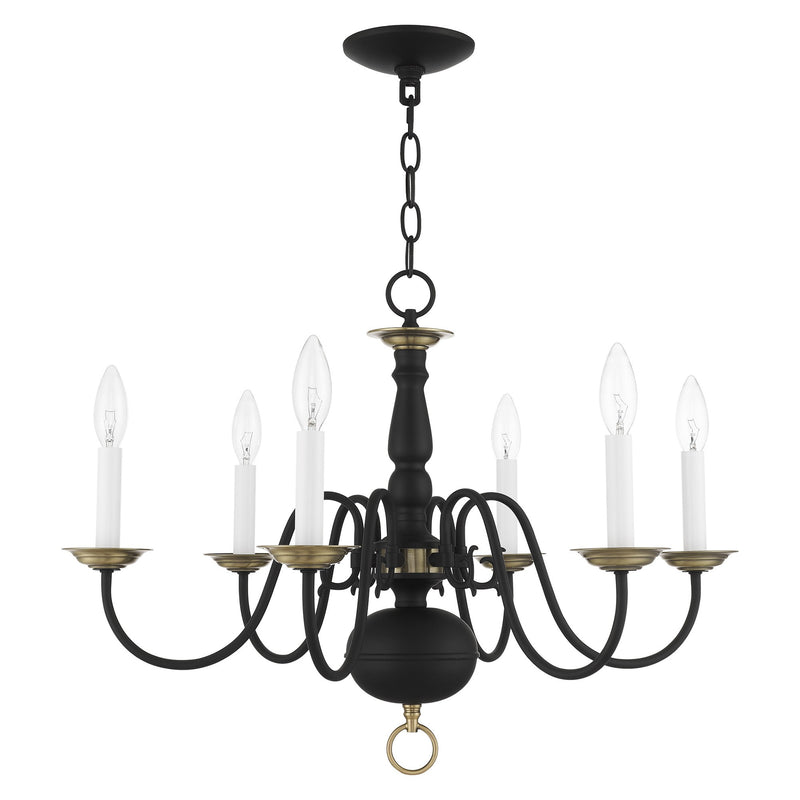 Williamsburgh 6-Light Chandelier in Black with Antique Brass Accents