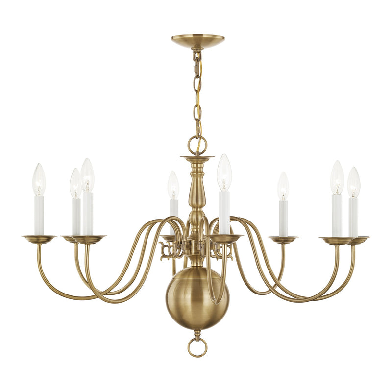 Williamsburgh 8-Light 32" Chandelier in Antique Brass