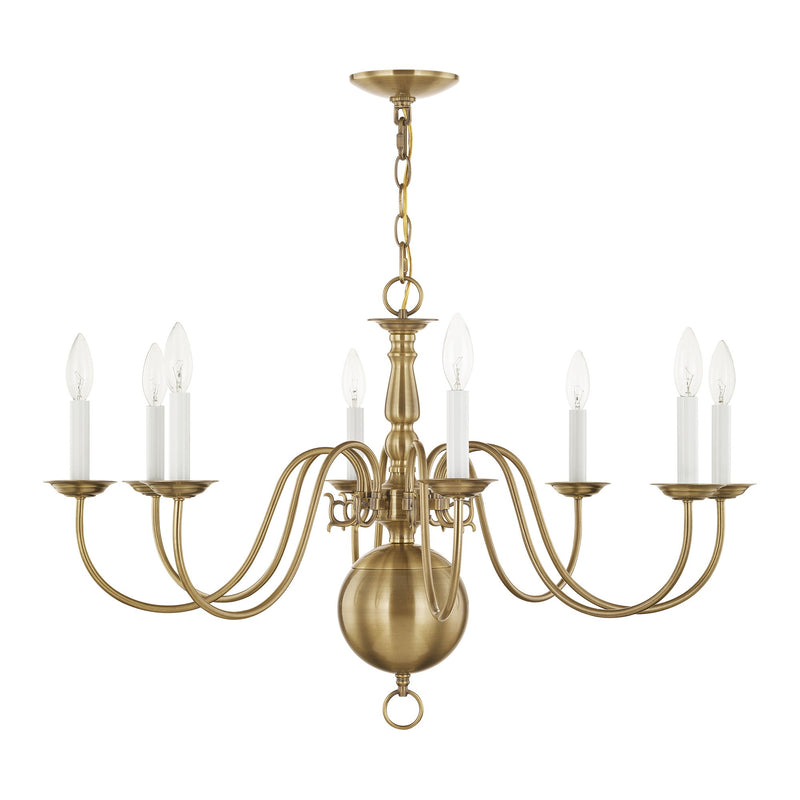 Williamsburgh 8-Light 32" Chandelier in Antique Brass