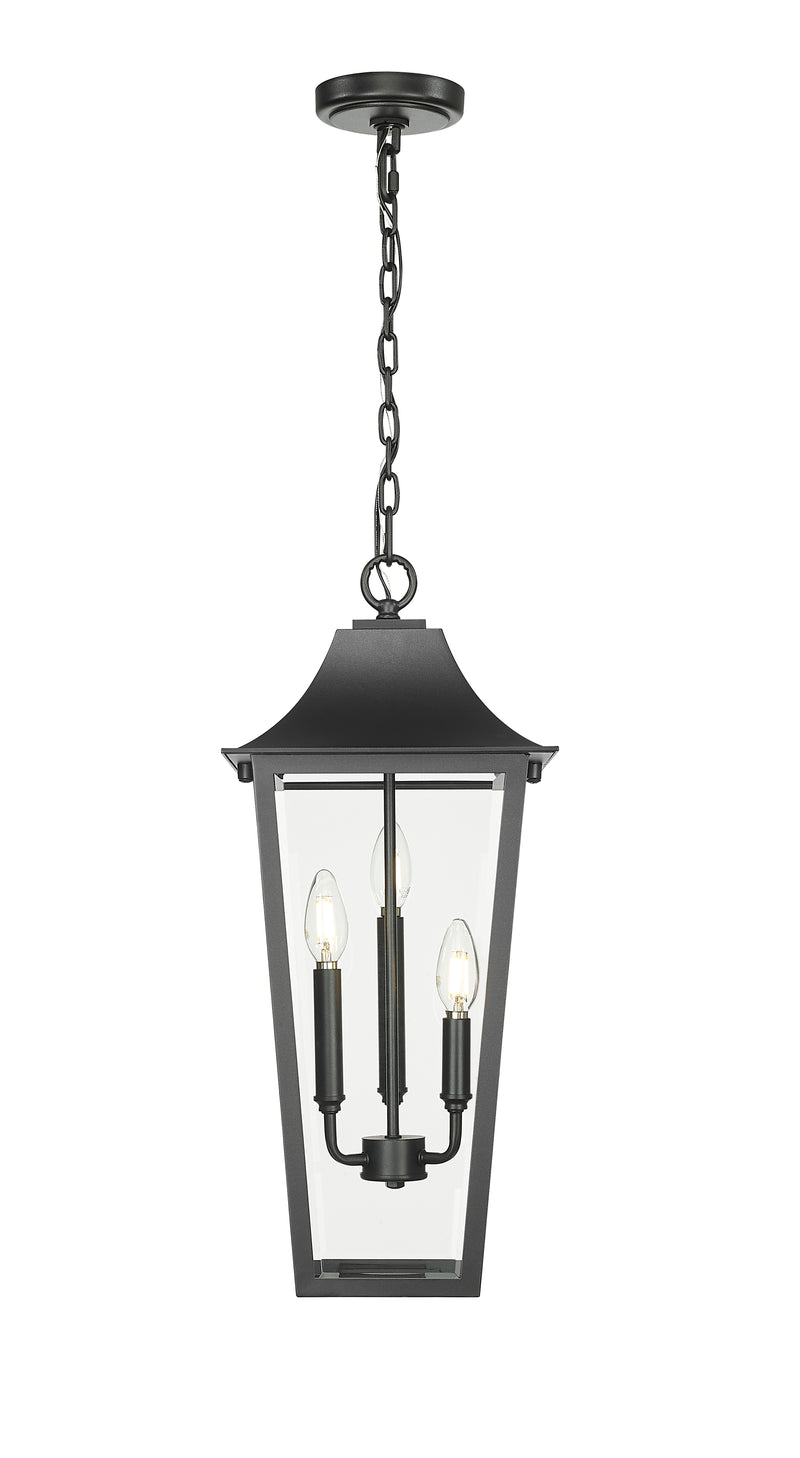 Gannon 3 Light 10" Outdoor Chain Mount Ceiling Fixture in Black