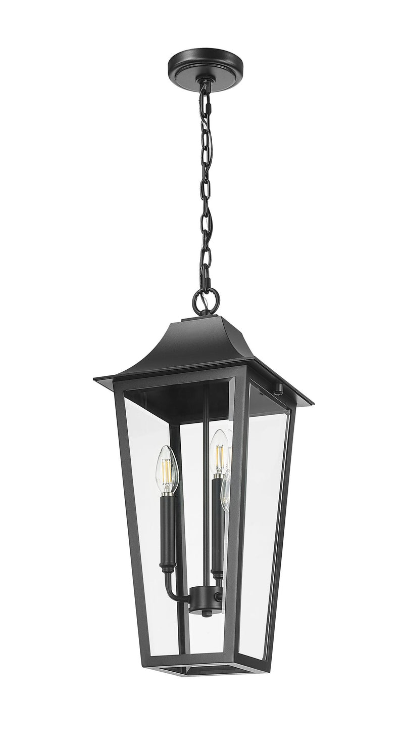Gannon 3 Light 10" Outdoor Chain Mount Ceiling Fixture in Black