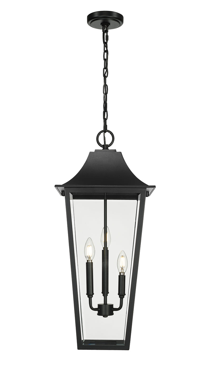 Gannon 3 Light 12" Outdoor Chain Mount Ceiling Fixture in Black