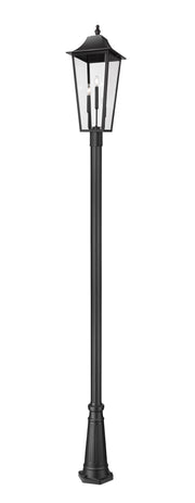 Gannon 3 Light 12" Outdoor Post Mount Fixture in Black, 96" Post, 10" Decorative Base