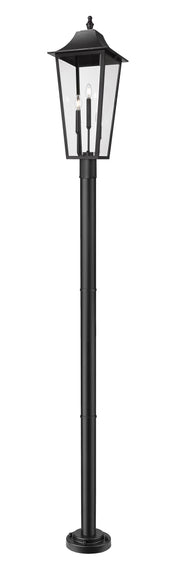 Gannon 3 Light 12" Outdoor Post Mount Fixture in Black, 76" Post, 9" Classic Base