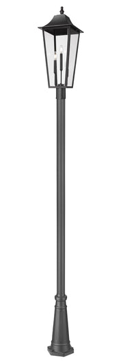 Gannon 3 Light 12" Outdoor Post Mount Fixture in Black, 96" Cast Post, 10" Base
