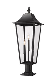 Gannon 3 Light 12" Outdoor Post Mount Fixture in Black, Pier Mount, 6" Base