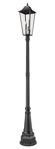 Gannon 3 Light 12" Outdoor Post Mount Fixture in Black, 84" Post, 14" Base