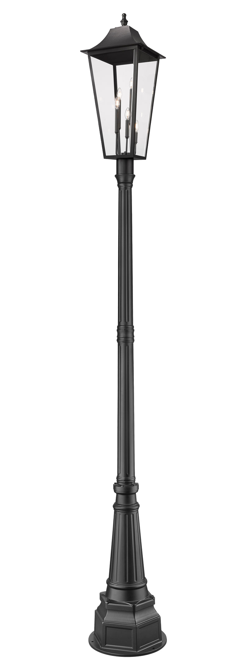 Gannon 3 Light 12" Outdoor Post Mount Fixture in Black, 84" Post, 14" Base