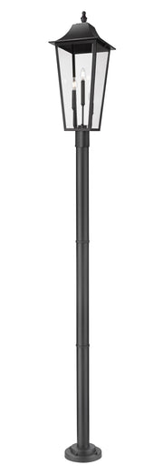 Gannon 3 Light 12" Outdoor Post Mount Fixture in Black, 76" Cast Post, 9" Base