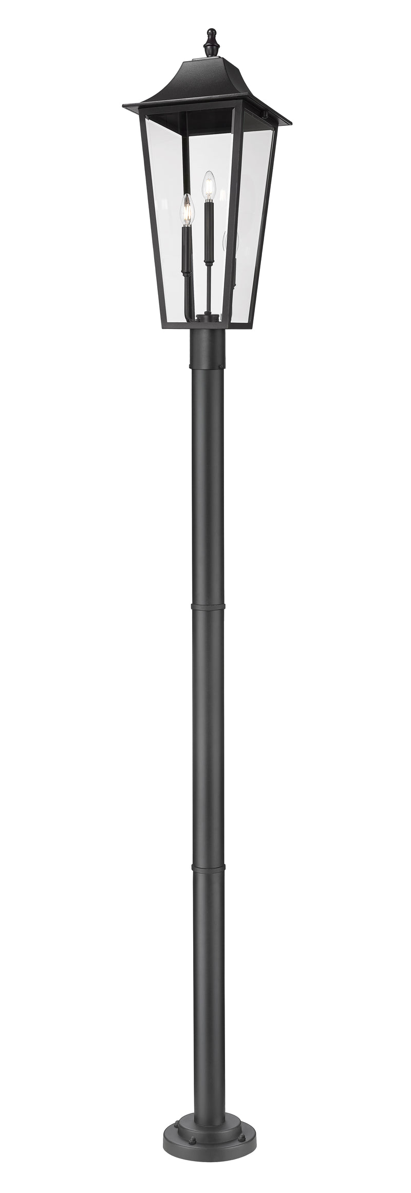Gannon 3 Light 12" Outdoor Post Mount Fixture in Black, 76" Cast Post, 9" Base