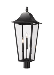 Gannon 3 Light 12" Outdoor Post Mount Fixture in Black, Post Top Only, Round Fitter