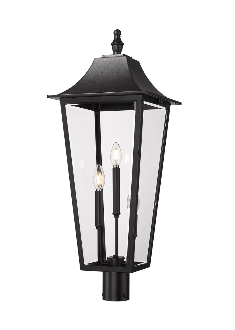 Gannon 3 Light 12" Outdoor Post Mount Fixture in Black, Post Top Only, Round Fitter