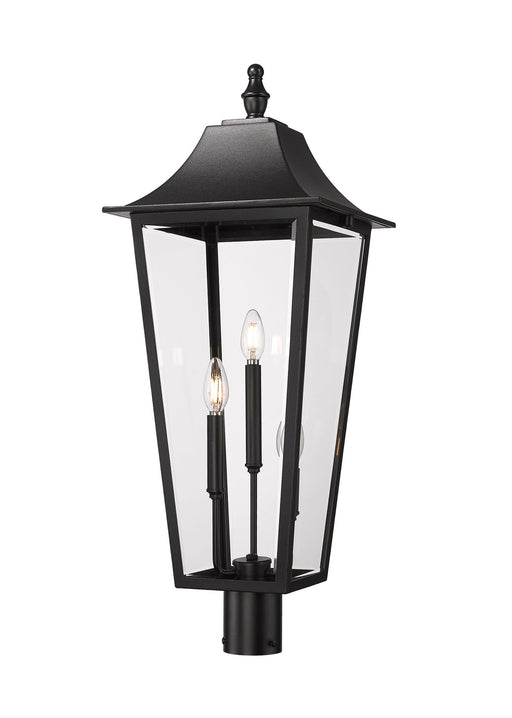 Gannon 3 Light 12" Outdoor Post Mount Fixture in Black, Post Top Only, Round Fitter