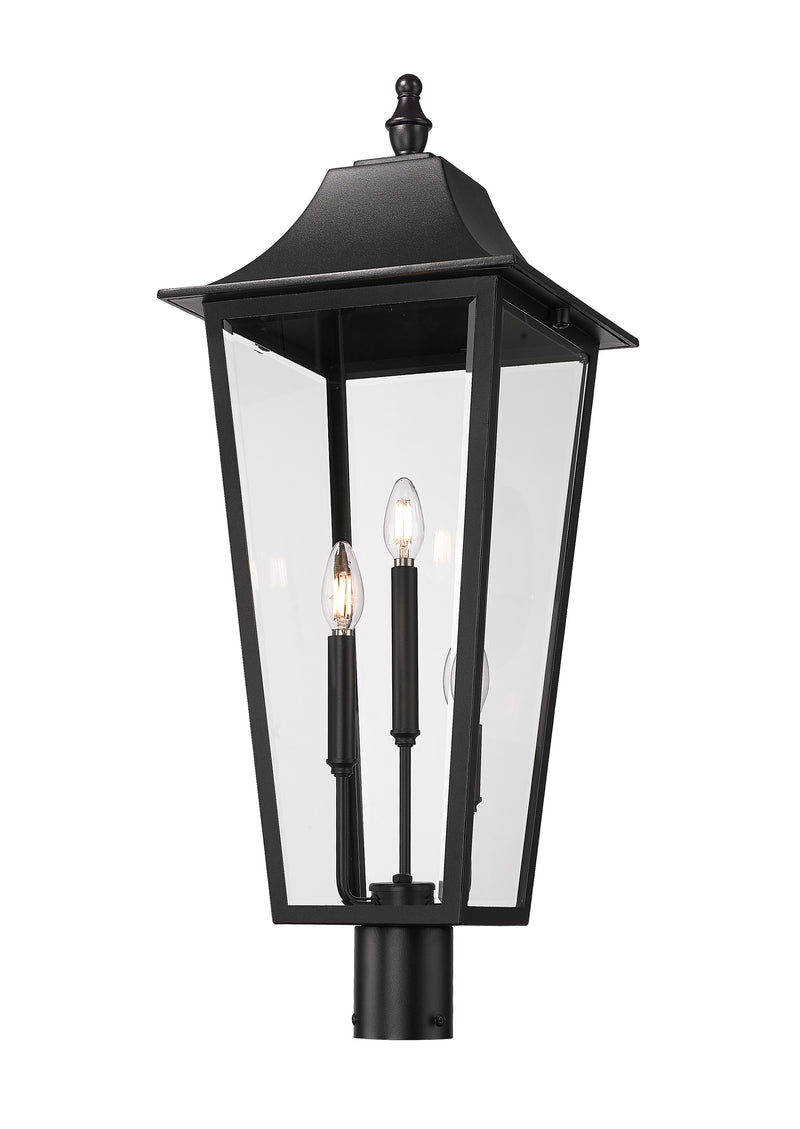 Gannon 3 Light 12" Outdoor Post Mount Fixture in Black, Post Top Only, Round Fitter