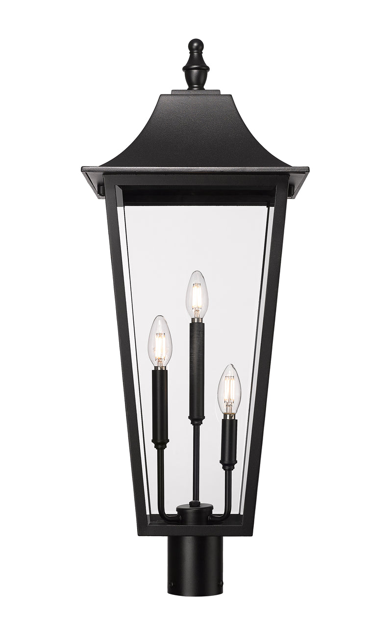 Gannon 3 Light 12" Outdoor Post Mount Fixture in Black, Post Top Only, Round Fitter