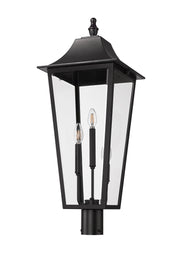 Gannon 3 Light 12" Outdoor Post Mount Fixture in Black, Post Top Only, Round Fitter